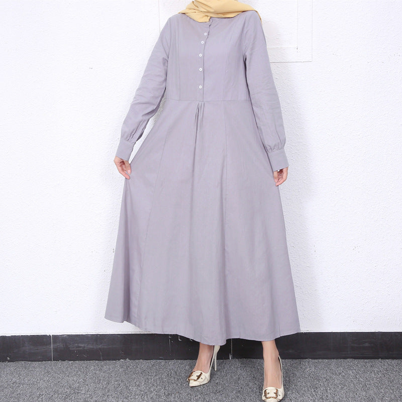 Simple Solid Color Stand Collar Maxi Dress