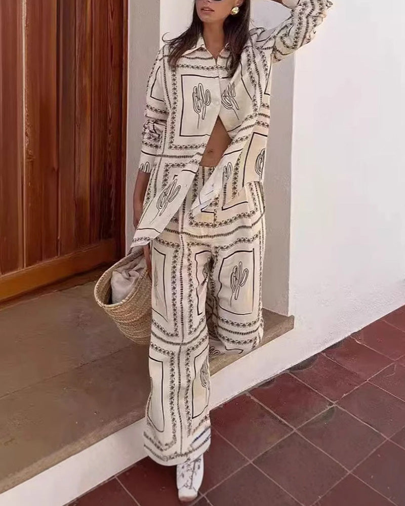 Artistic Print Shirt Pants Set
