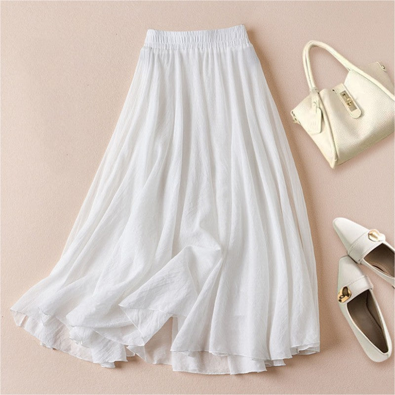 Women's Leisure Solid Color Cotton Long Skirt