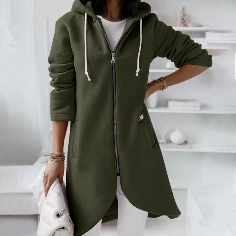 Simple Zipper Hooded Long Sleeve Outwear