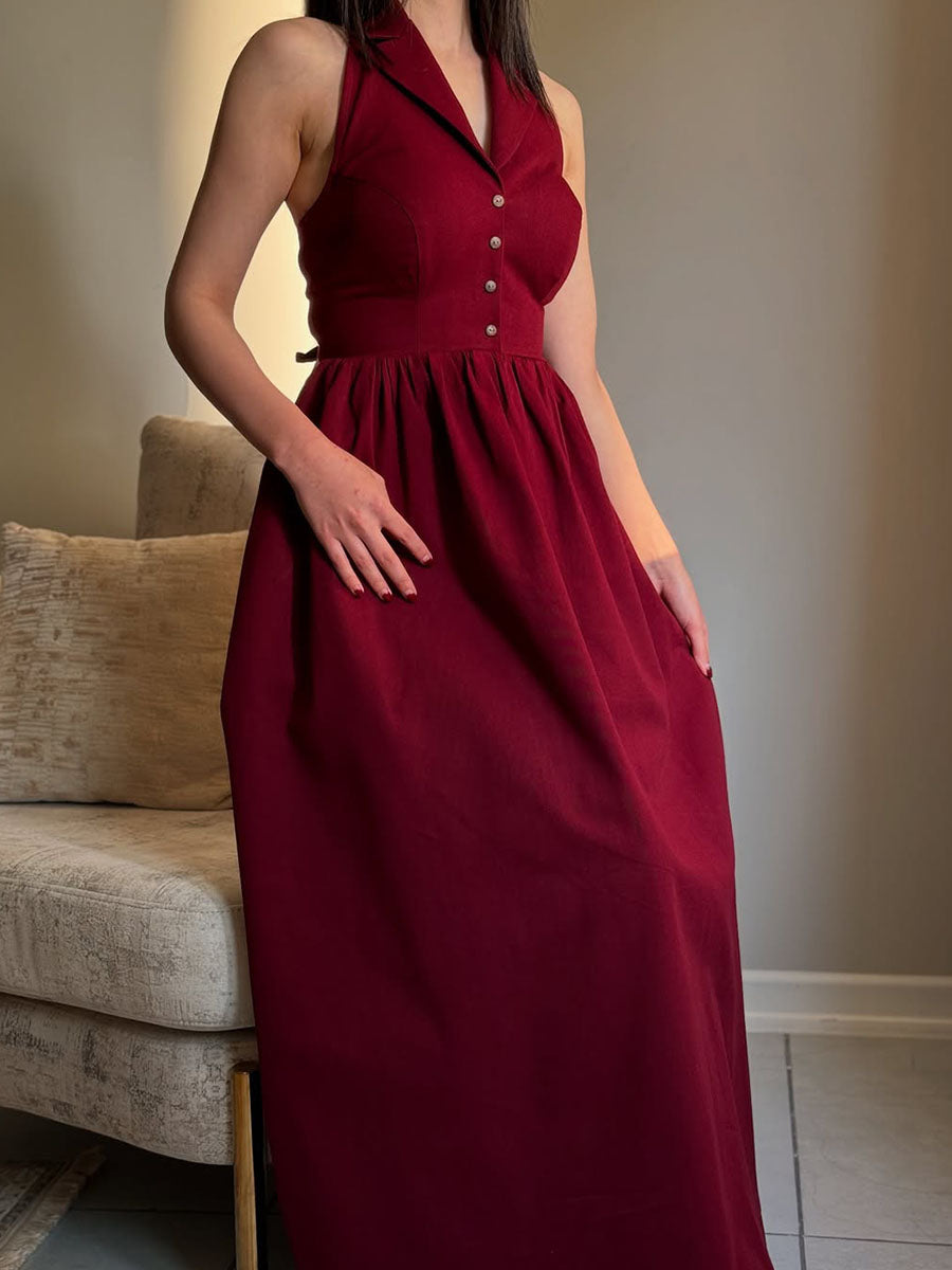 Elegant red sleeveless backless dress