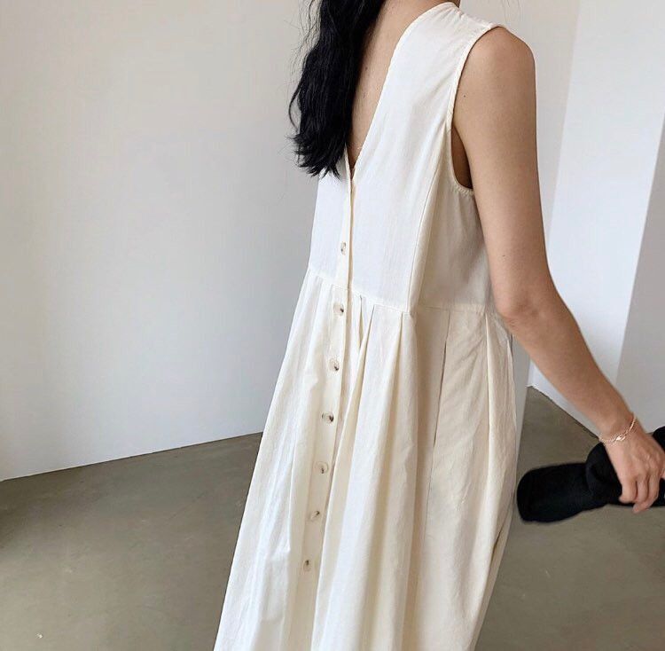 Summer Vintage V-Neck Sleeveless Midi Dress