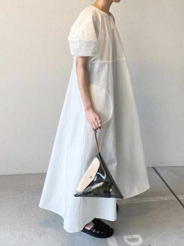 Loose Solid Color Bubble Sleeve Maxi Dress