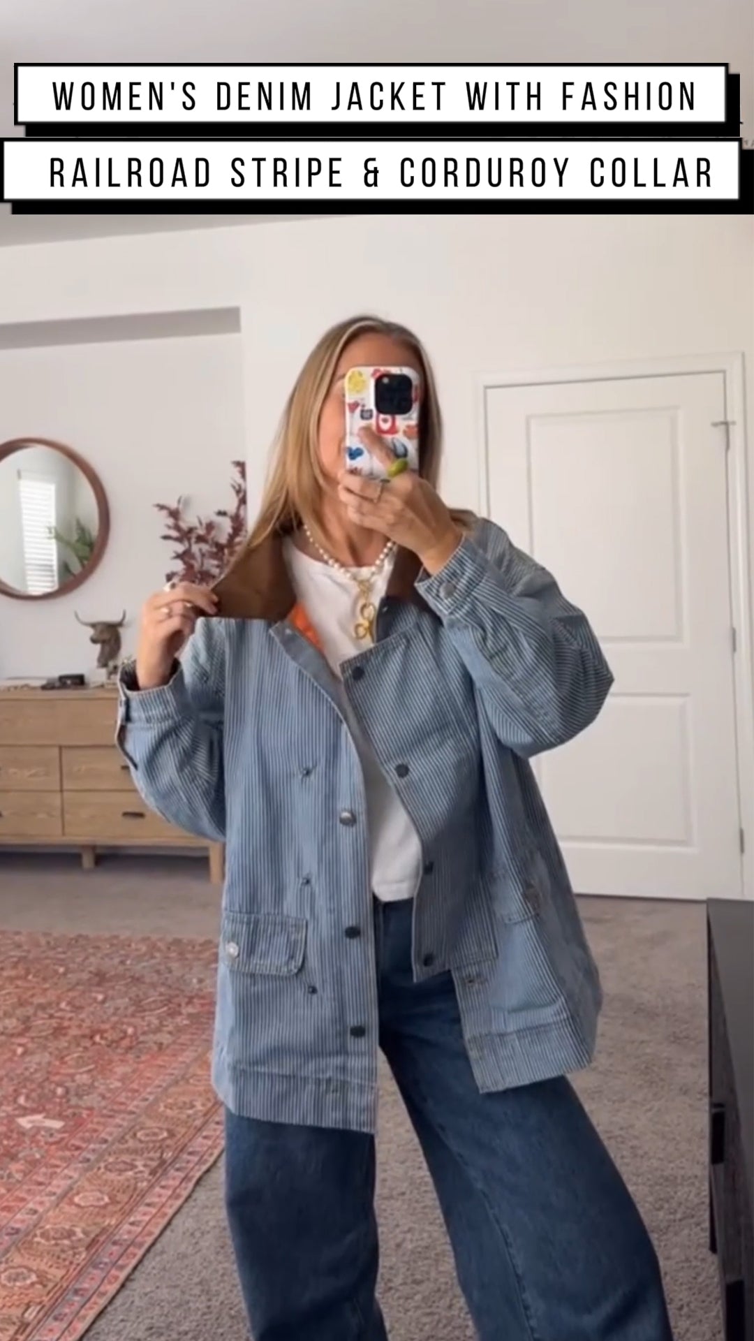 Casual Oversized Stripe Button-Down Denim Jacket (Buy 2 Free Shipping)