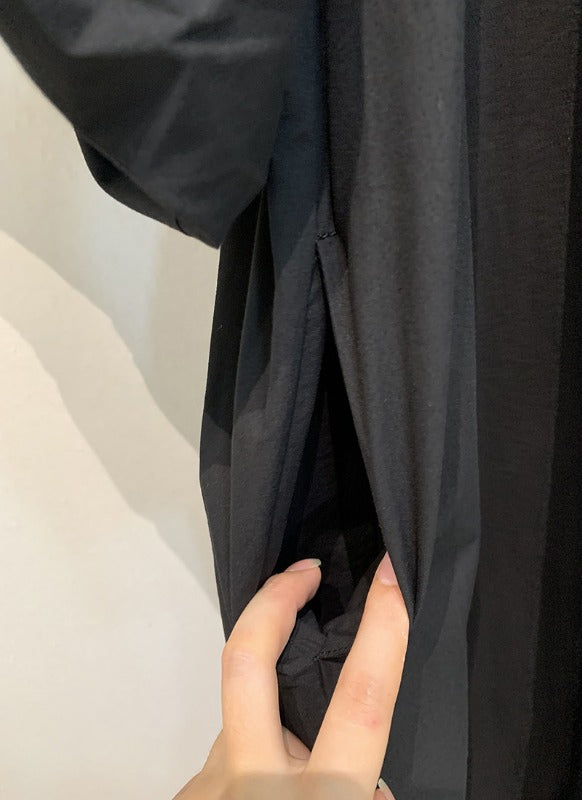 V-Neck Loose Casual Puffy Sleeves Solid Color Maxi Dress