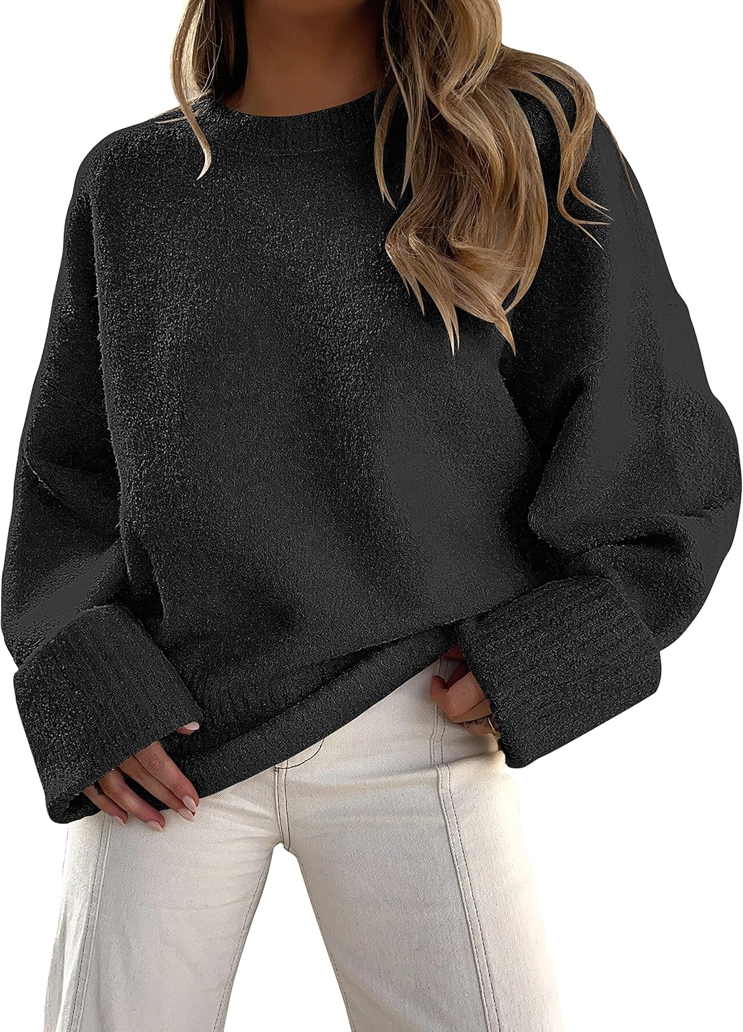 Women's Oversized Crewneck Long Sleeve Fuzzy Knit Casual Chunky Warm 2024 Fall Pullover Sweaters Top Trendy Outfits