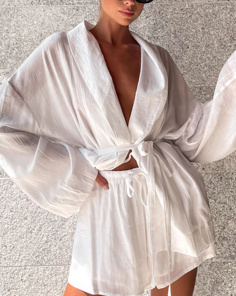 French lace-up loose casual two-piece set