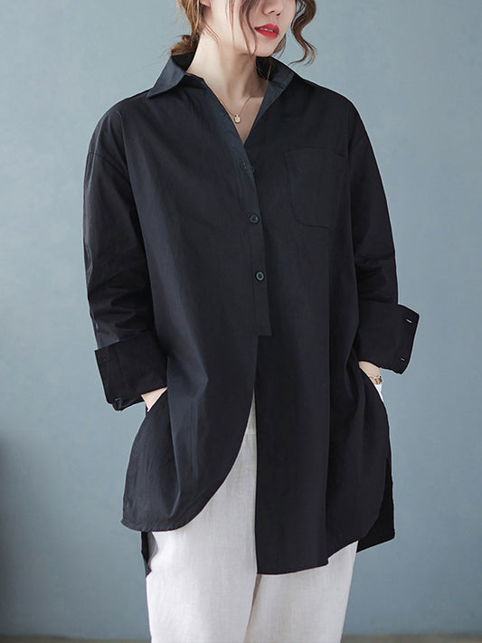 Loose Irregular Solid Color Long Sleeve Shirt