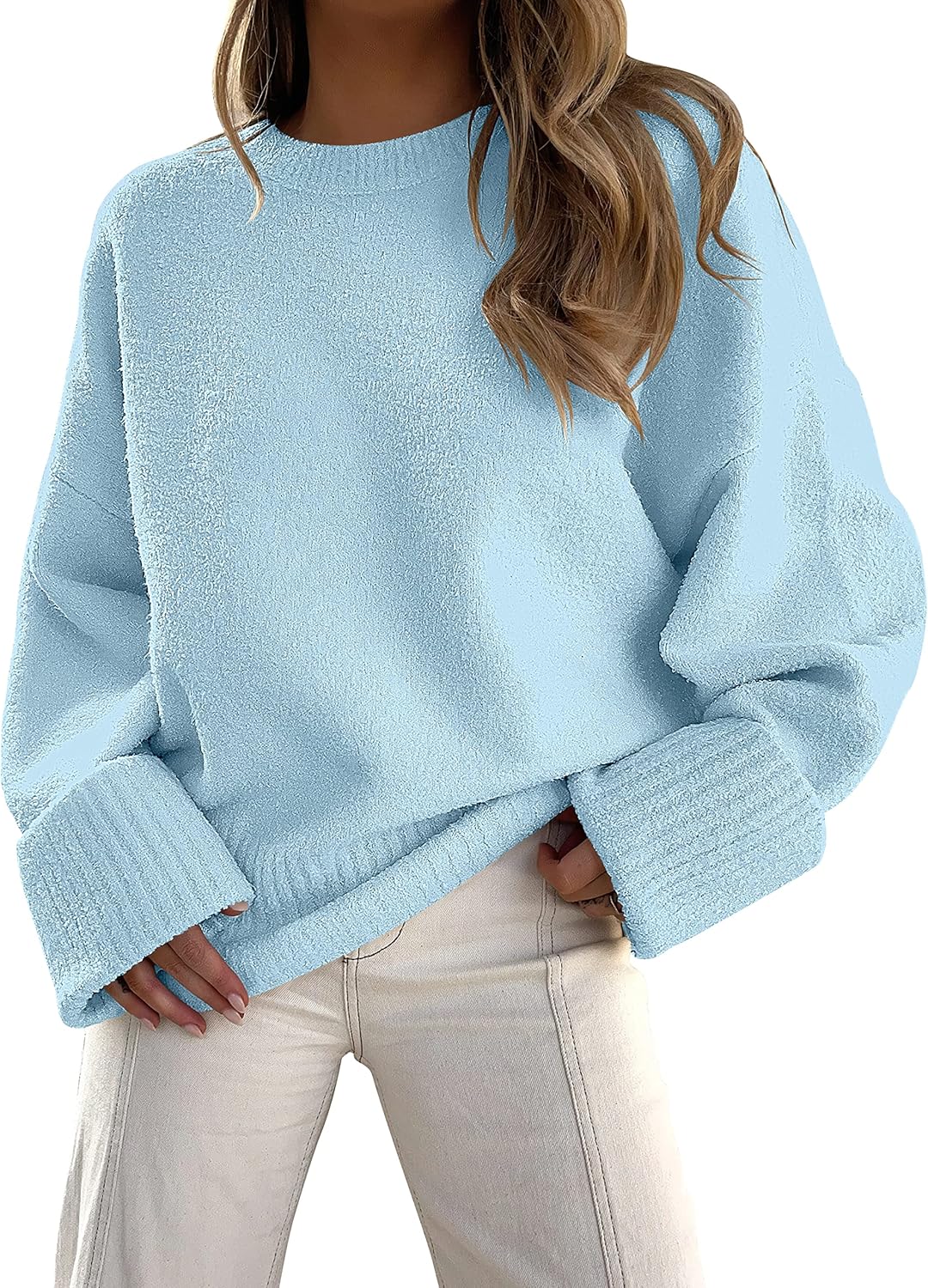 Women's Oversized Crewneck Long Sleeve Fuzzy Knit Casual Chunky Warm 2024 Fall Pullover Sweaters Top Trendy Outfits