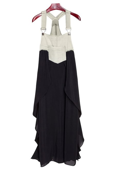 Loose Denim Splicing Suspender Maxi Dress