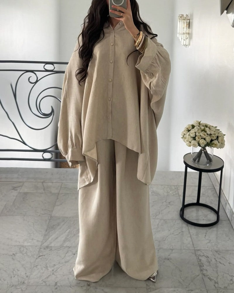 Casual Cotton Linen Shirt & Pants Two-piece Set
