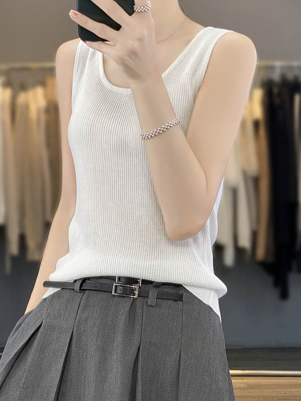 Loose Sleeveless Solid Color U-Neck Vest Top