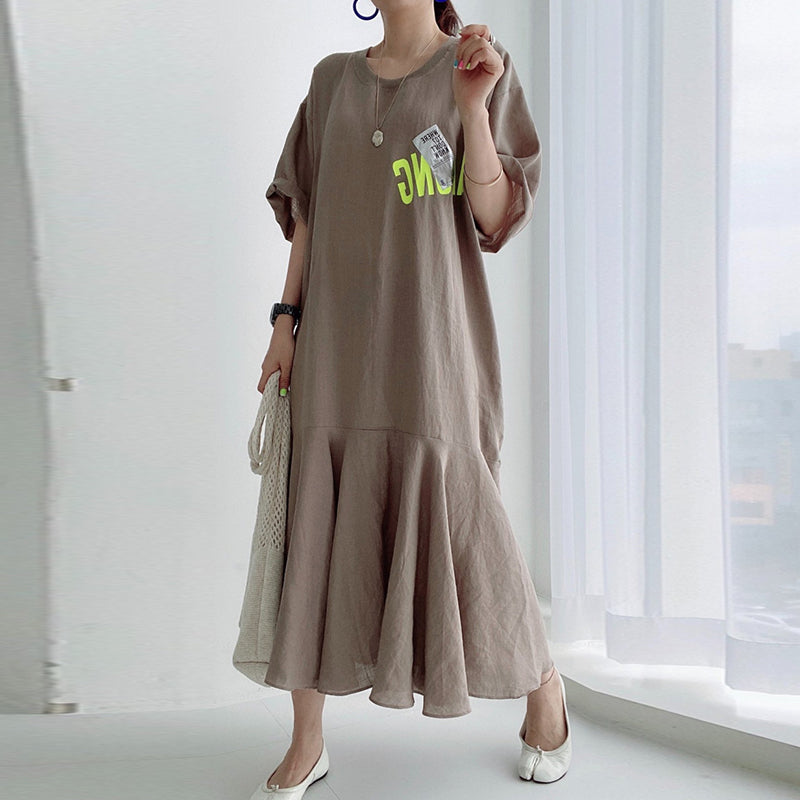 Casual Patchwork Short Sleeve Midi Dress