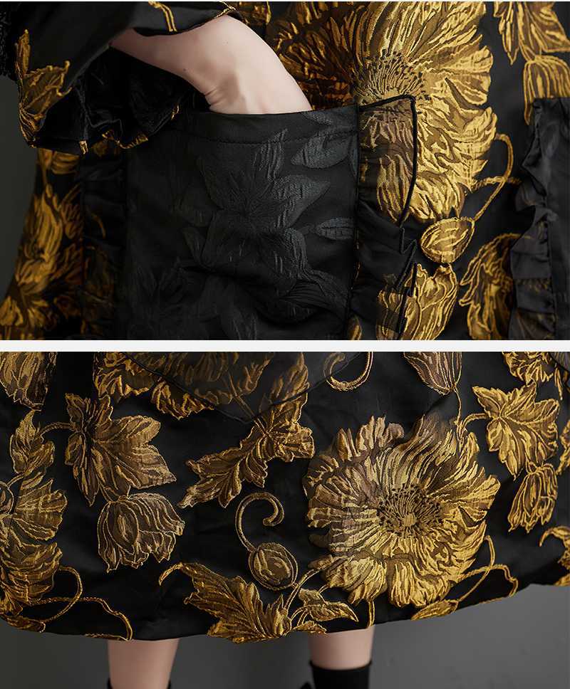 Elegant Jacquard Long Sleeve Midi Dress