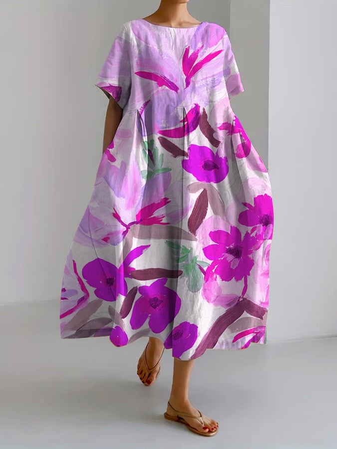 Casual Floral Print Short Sleeve Maxi Dress