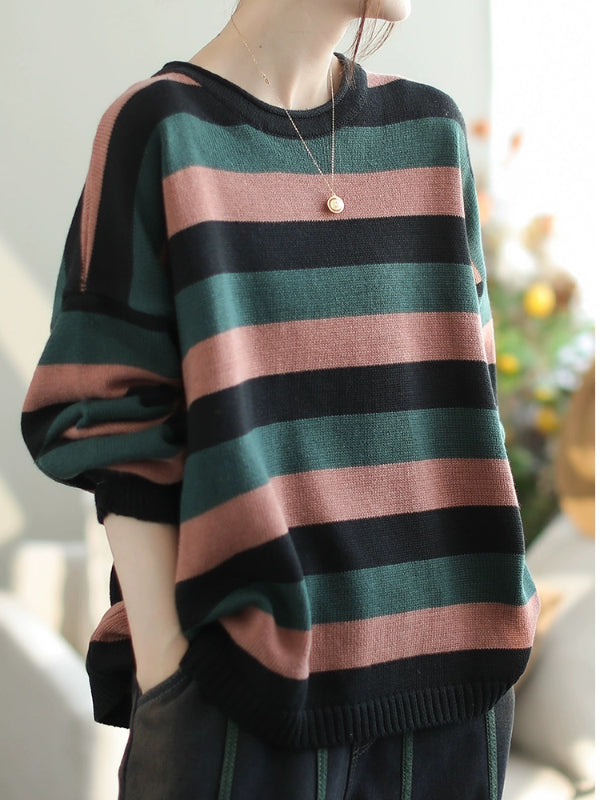 Casual Striped Round Neck Sweater