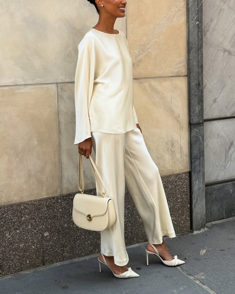 Fashionable Round Neck Top & Pants Two-Piece Set