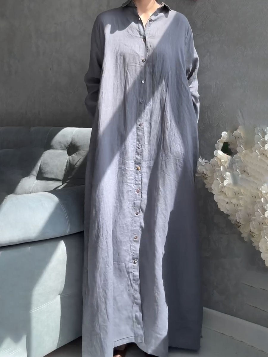 Long sleeve cotton and linen shirt dress