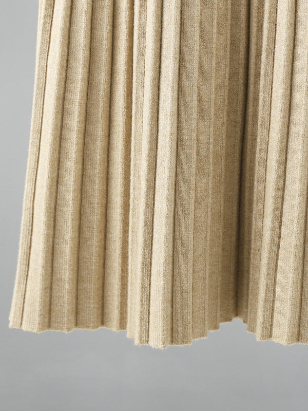 Stylish Long Sleeves High Waisted Pleated Solid Color Half Turtleneck Sweater Dresses