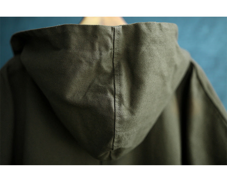 Cool Solid Color Hooded Long Windbreaker Coat
