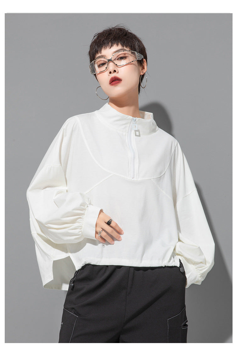 Casual Splicing Bat Sleeve Zipper T-shirt