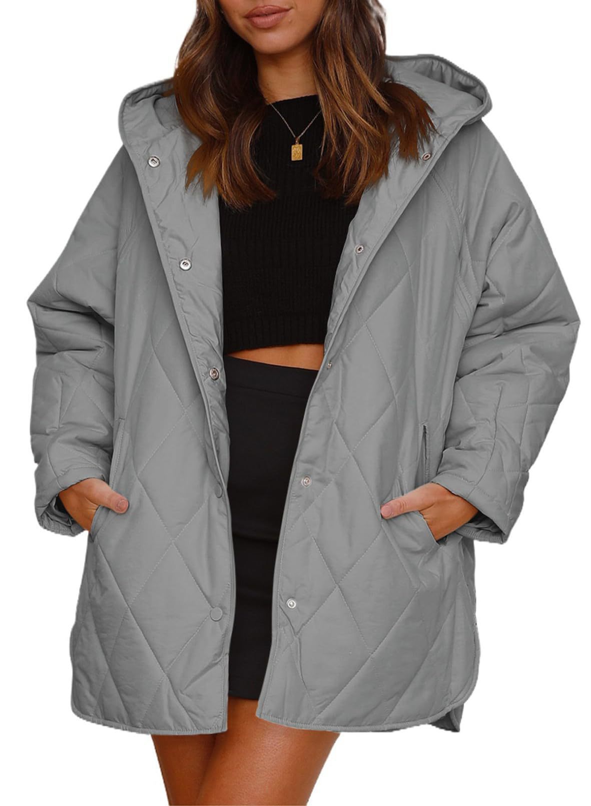 ins European and American Foreign Trade Amazon 2023 Women's winter jacket casual diamond quilted hooded lightweight jacket for women