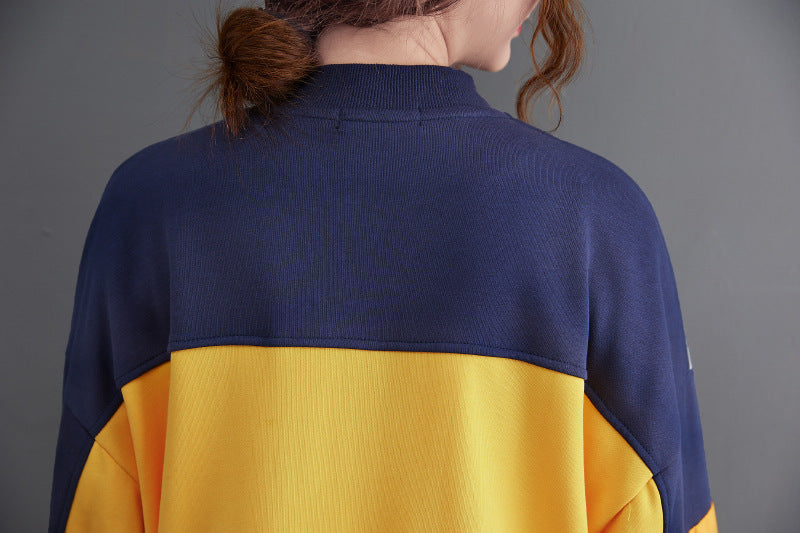 Casual Color Blocking Round Neck Long Sleeve Baseball Jacket