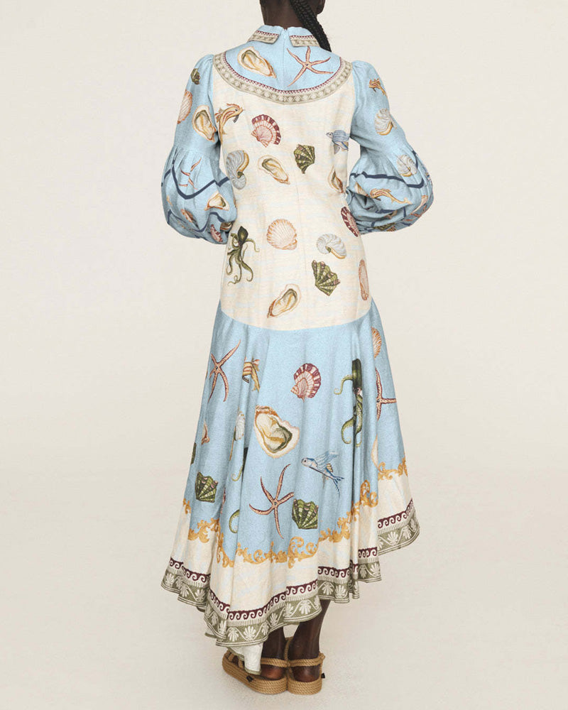 Summer Printed Doll Collar Cardigan Dress