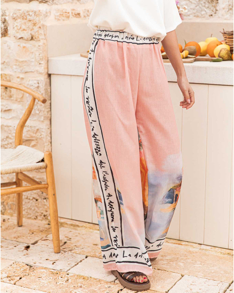 Chic Graffiti-Print Straight-Leg Pants