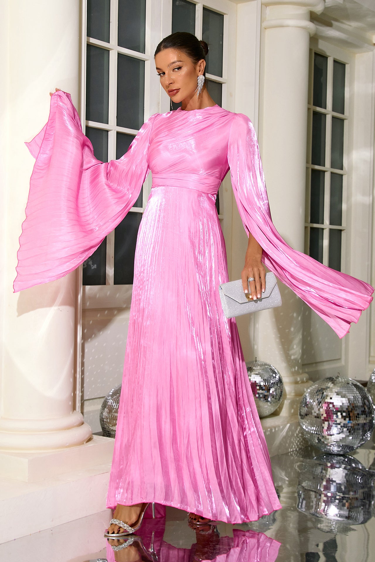 Veda Pleated Long Sleeve Maxi Dress
