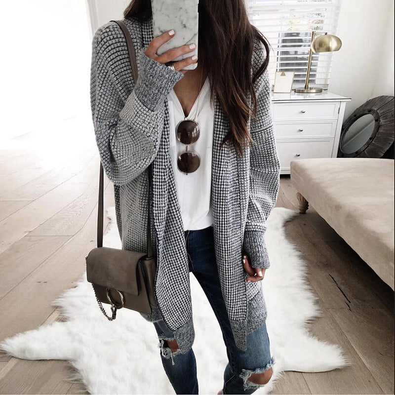 New autumn and winter sweaters women's plaid woolen cardigan coat