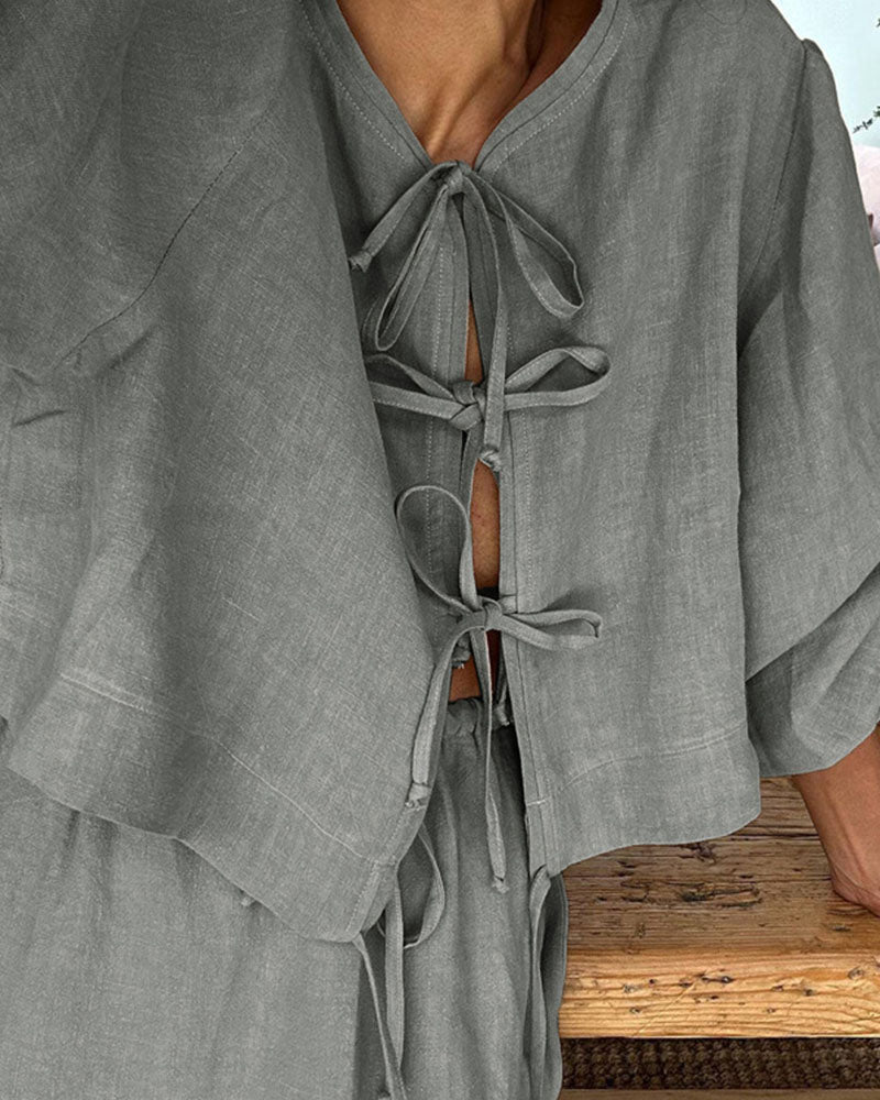 Retro puff sleeve two piece set