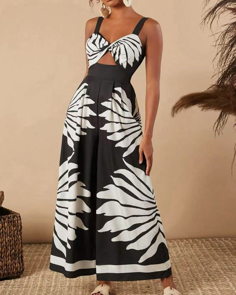 Fashion Printed Suspender Jumpsuit