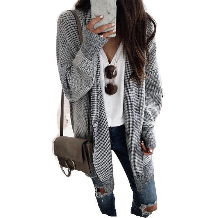 New autumn and winter sweaters women's plaid woolen cardigan coat