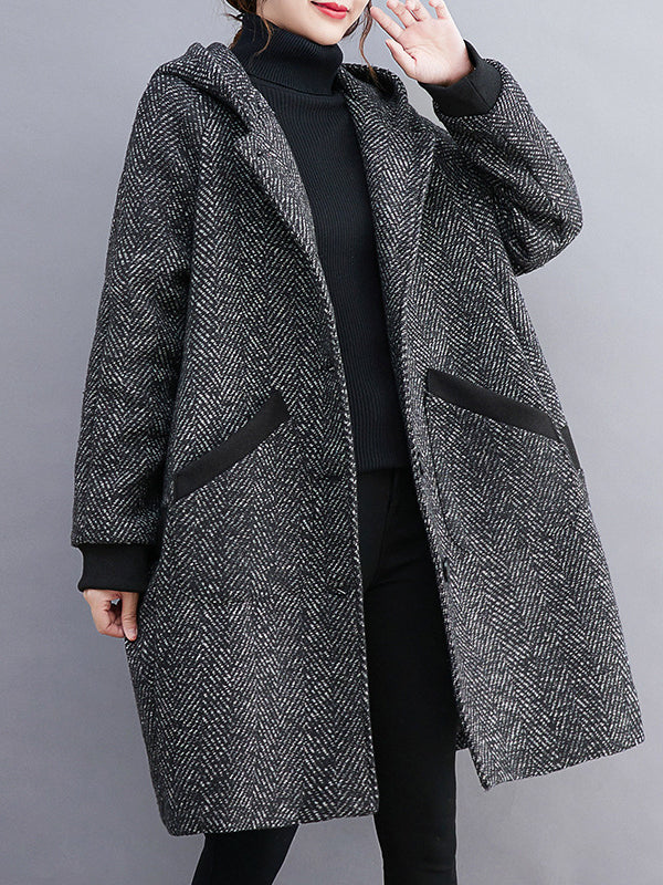 Loose Solid Color Hooded Coat