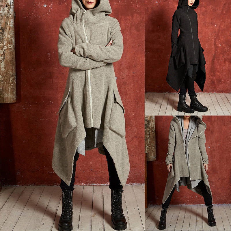 Fall Winter Coat Women's irregular fashion casual sweater long trench coat