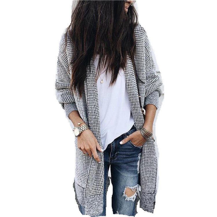 New autumn and winter sweaters women's plaid woolen cardigan coat