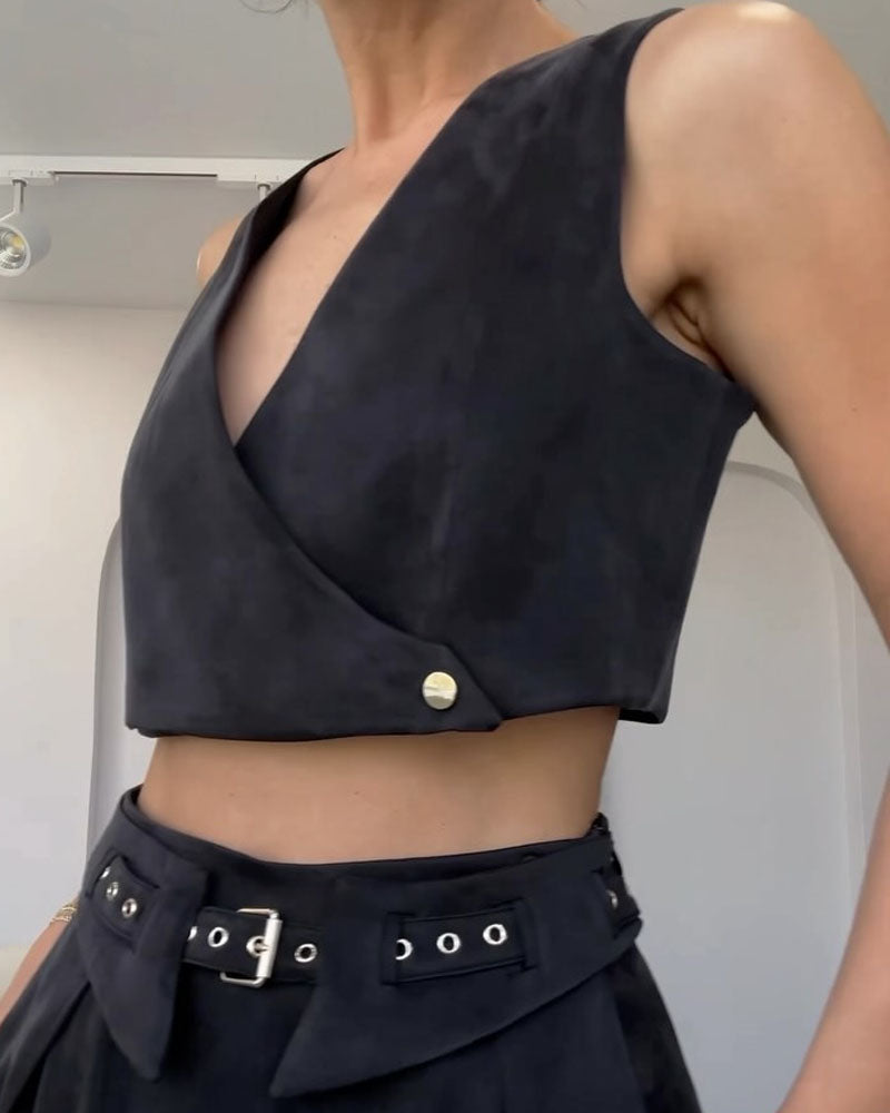 Fashion Commuter V-Neck Vest & Pants Two-Piece Set