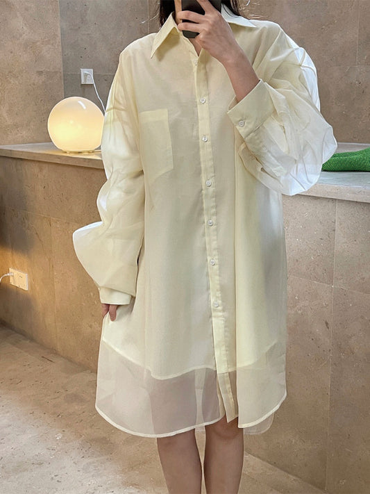 Loose Solid Color Lapel Long Sleeve Shirt