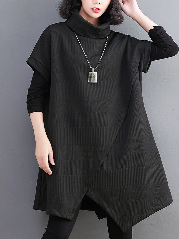 Loose Striped Turtleneck Knit Sweater Dress