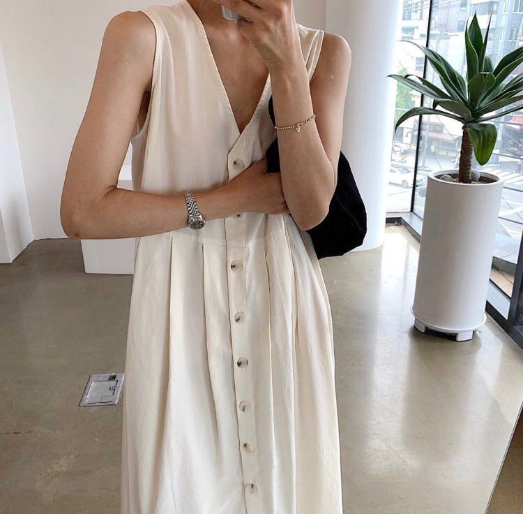 Summer Vintage V-Neck Sleeveless Midi Dress