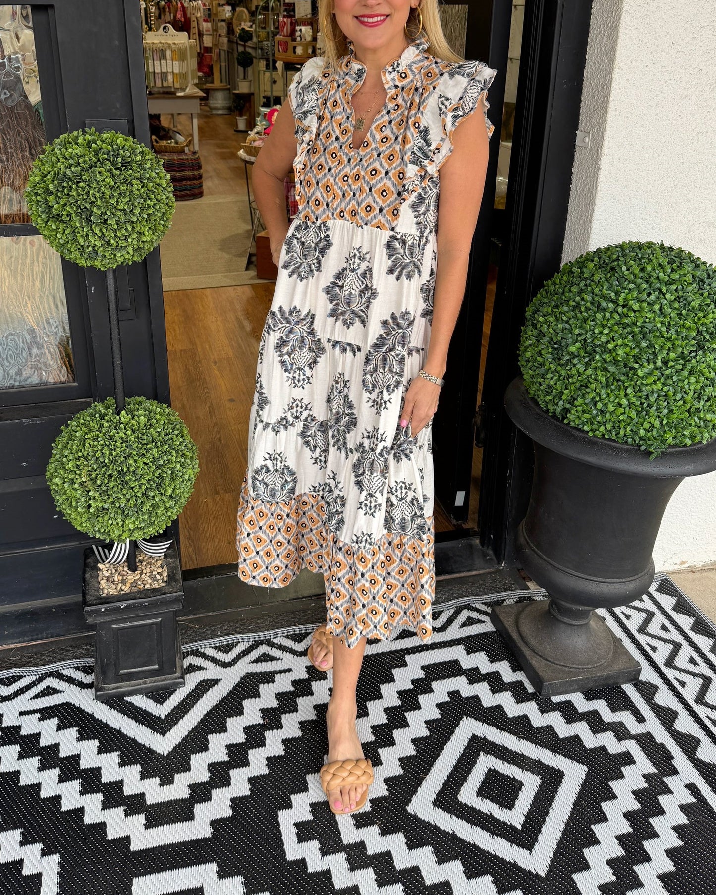 Casual Printed Ruffle Sleeve Dress (Buy 2 Free Shipping)