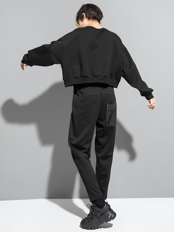 Original Creation Loose Batwing Sleeves Contrast Color Split-Joint Round-Neck Sweatshirt Tops