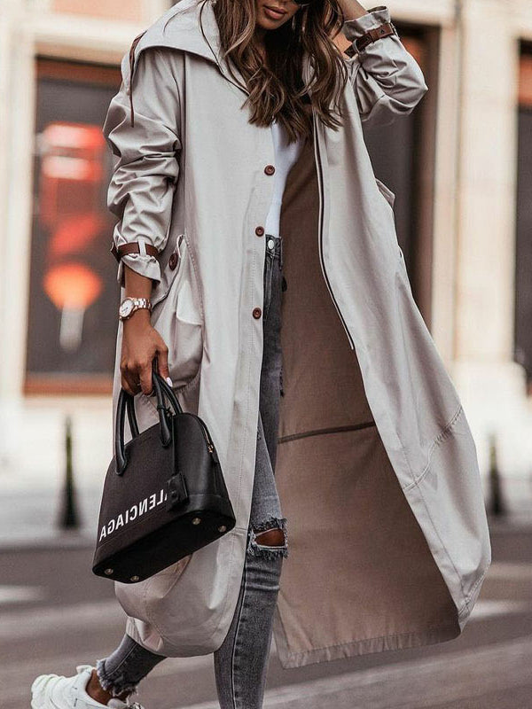 Niche Personality Solid Color Lapel Long Coat