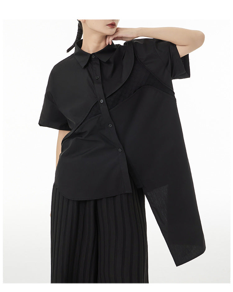 Irregular Splicing Short Sleeve Lapel Shirt