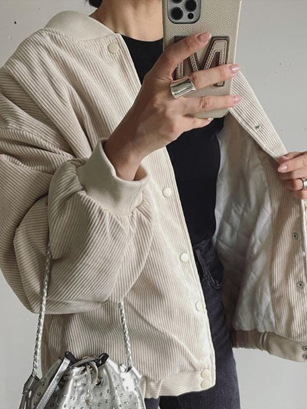 Casual Striped Button Baseball Jacket