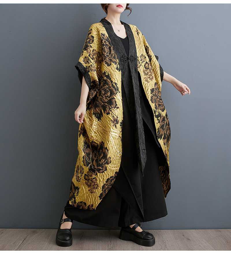 Ethnic Style Floral Jacquard Bat Sleeve Outerwear