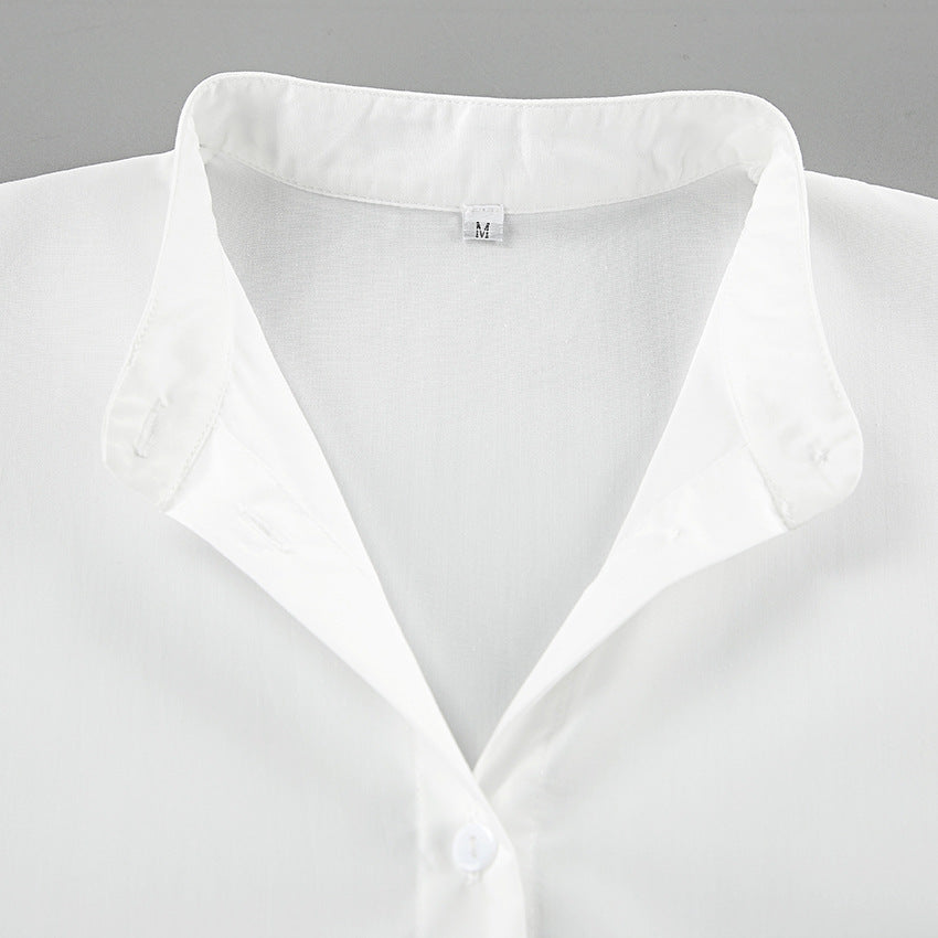 Minimalist Solid Color Lantern Sleeve Lapel Shirt