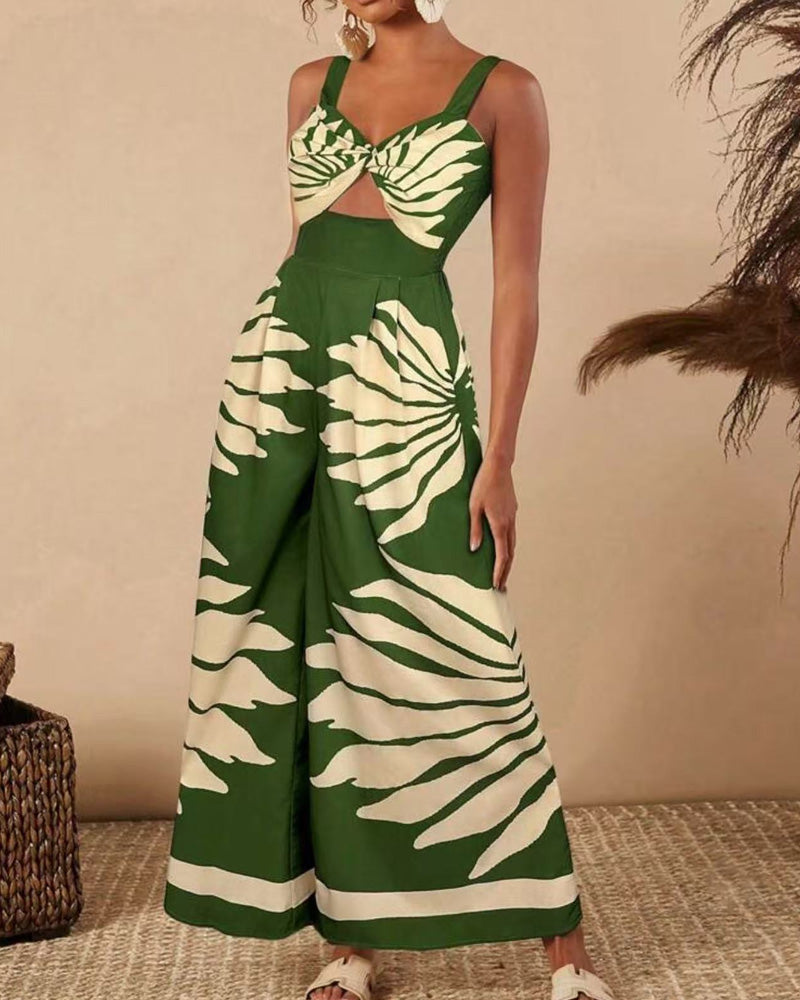 Fashion Printed Suspender Jumpsuit