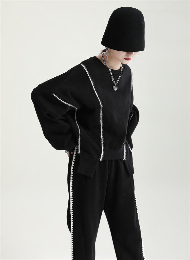 Irregular Splicing Round Neck Long Sleeve Velvet Sweatshirt